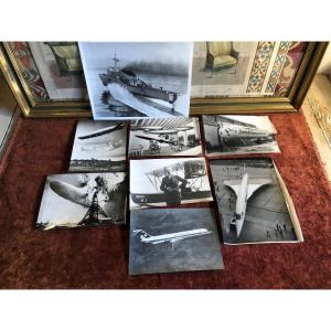 Original Press Photos (x9). Aviation And Nautical. Concorde, Graf Zeppelin, Hydrofoil