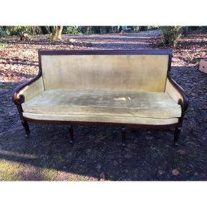 7-leg Empire Sofa In Mahogany, Yellow Velvet Fabric. 