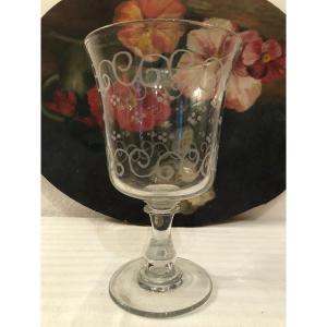 Large Stemmed Glass, Called Wedding Glass, Chiseled With Garlands. 19th Century 