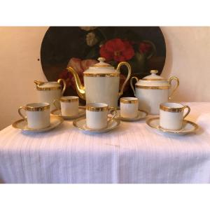 Coffee Service For 8 People. Limoges Porcelain And Laurel Crown Gilding. 