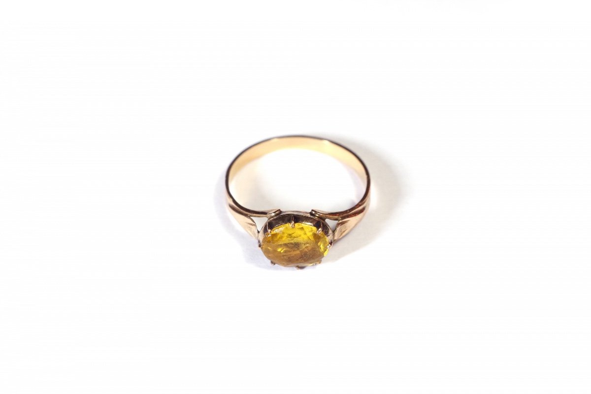 Georgian Paste Ring In Rose Gold, Yellow Foiled Glass, Citrine Imitation, Georgian Jewellery-photo-3