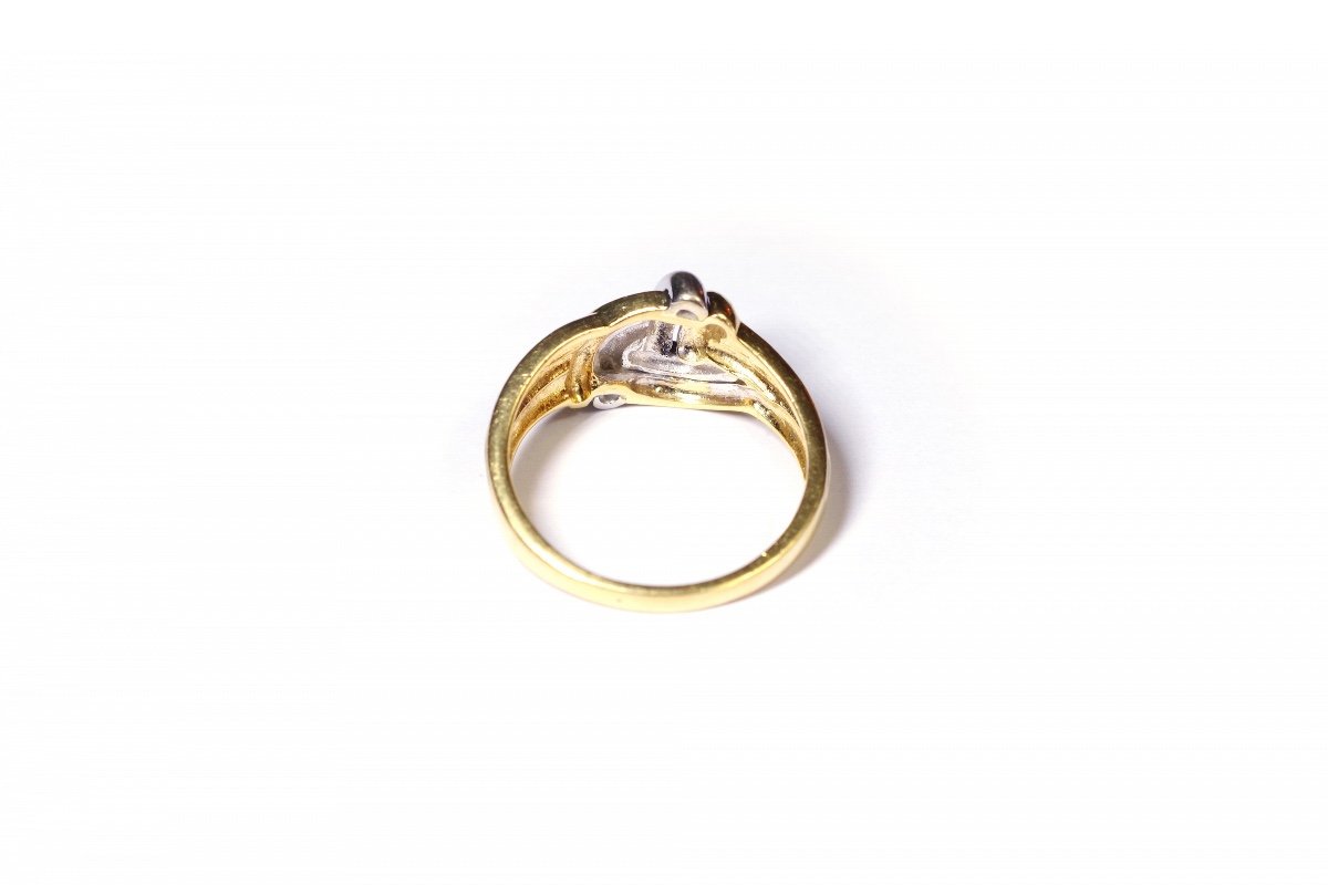 Bague Vintage Deux Ors 18 Karats, Bague Noeud En Or Blanc Et Jaune, Bague Vintage-photo-1