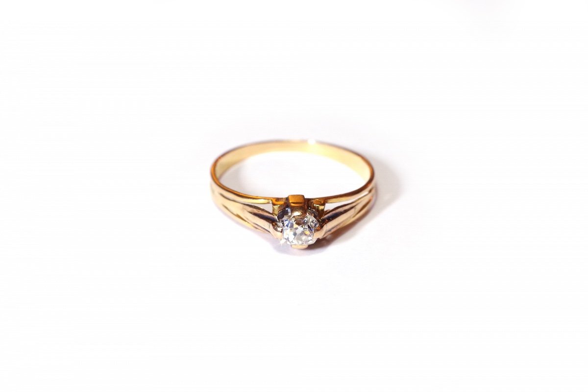Antique Victorian Solitaire Diamond Ring In 18 Karat Pink Gold, Wedding Diamond Ring-photo-4