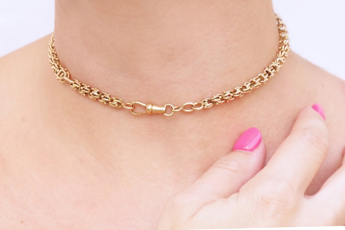 Gold Watch Chain Necklace In 18k Gold, Antique Choker Necklace, Watch Chain Necklace-photo-1