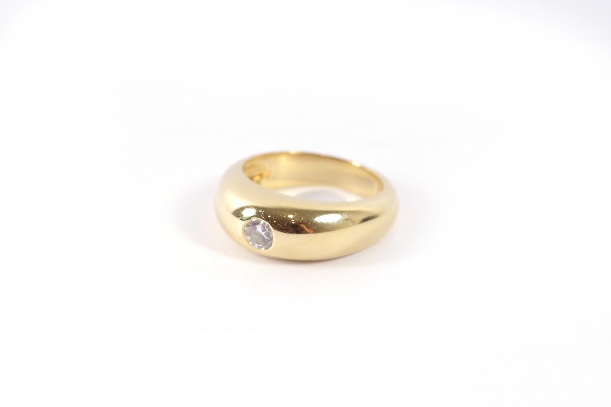 Solid Gold Diamond Gypsy Ring, 18k Gold, 0.20ct Diamond, Pre-owned Ring, Brilliant Cut Diamond-photo-2
