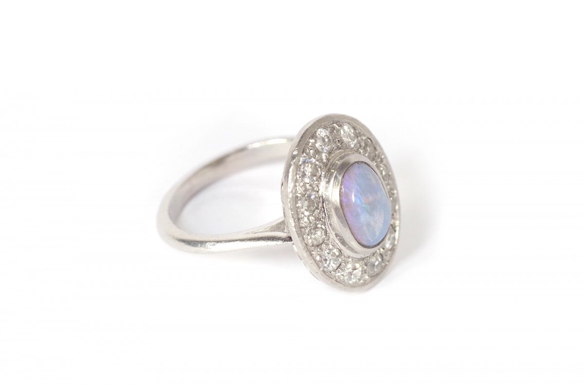 Art Deco Cluster Opal Ring In Platinum, Cluster Ring, Wedding Ring, Bridal Ring, Art Deco Jewel-photo-7