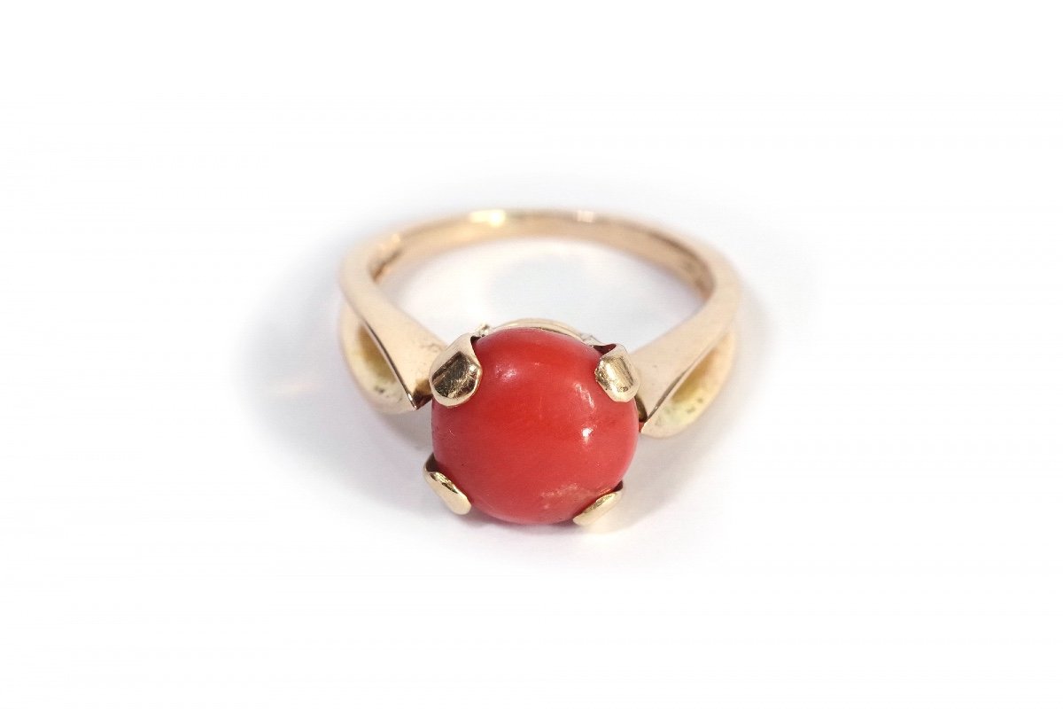 Bague Moderniste Corail En Or 18k, Bague Retro Corail, Bijou Vintage, Corail Orange-photo-2