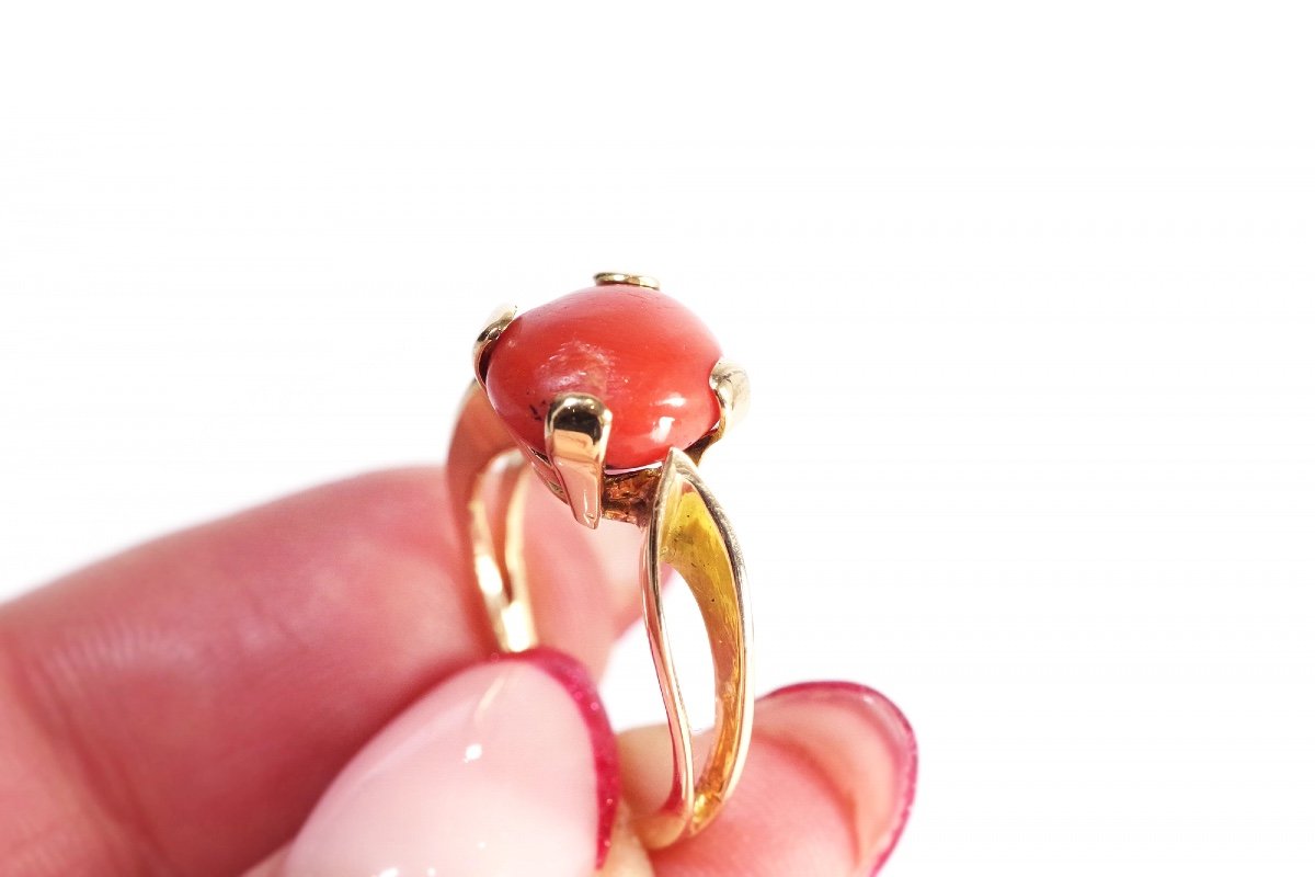 Bague Moderniste Corail En Or 18k, Bague Retro Corail, Bijou Vintage, Corail Orange-photo-4