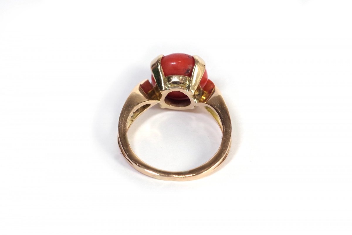 Bague Moderniste Corail En Or 18k, Bague Retro Corail, Bijou Vintage, Corail Orange-photo-1