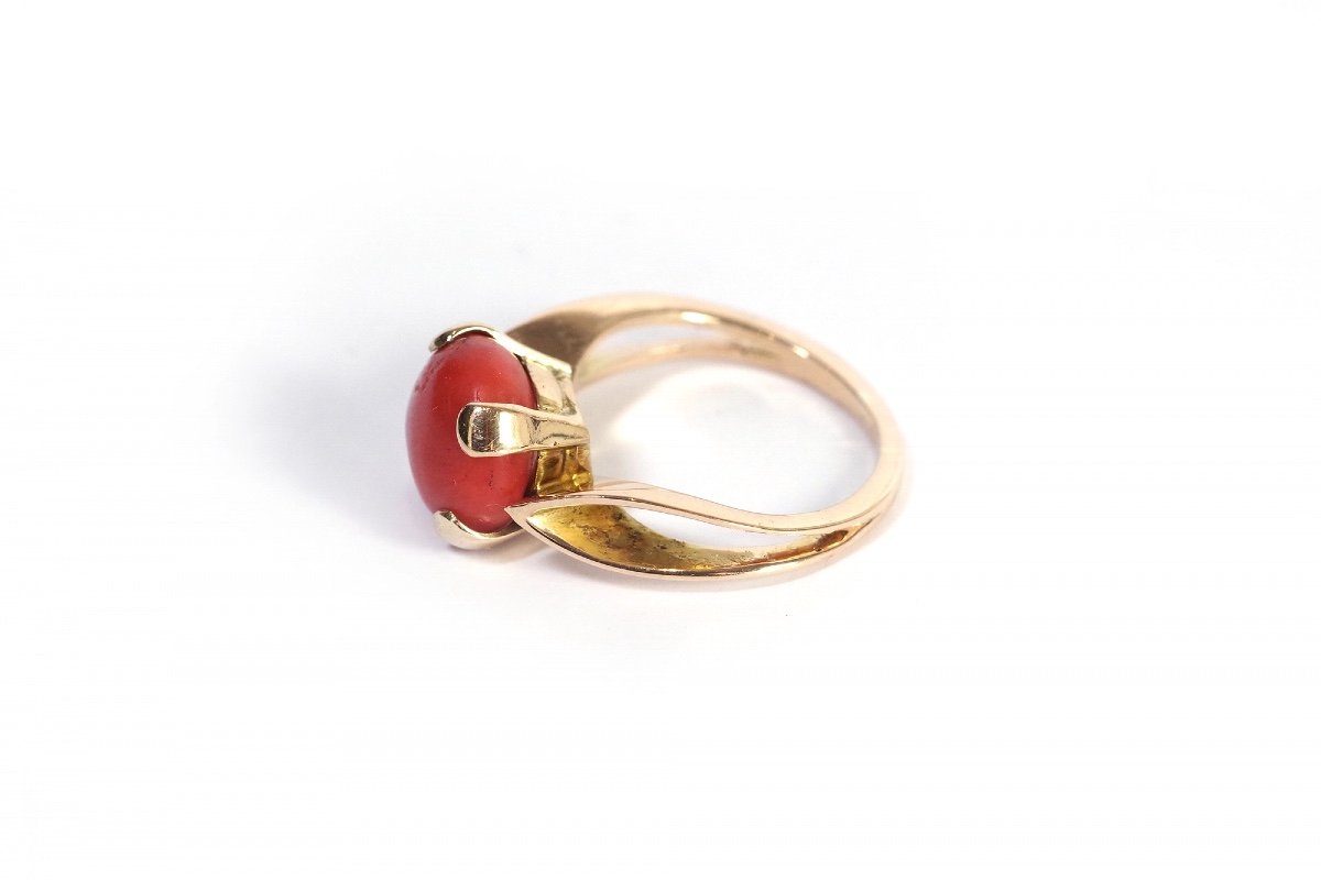 Bague Moderniste Corail En Or 18k, Bague Retro Corail, Bijou Vintage, Corail Orange-photo-2