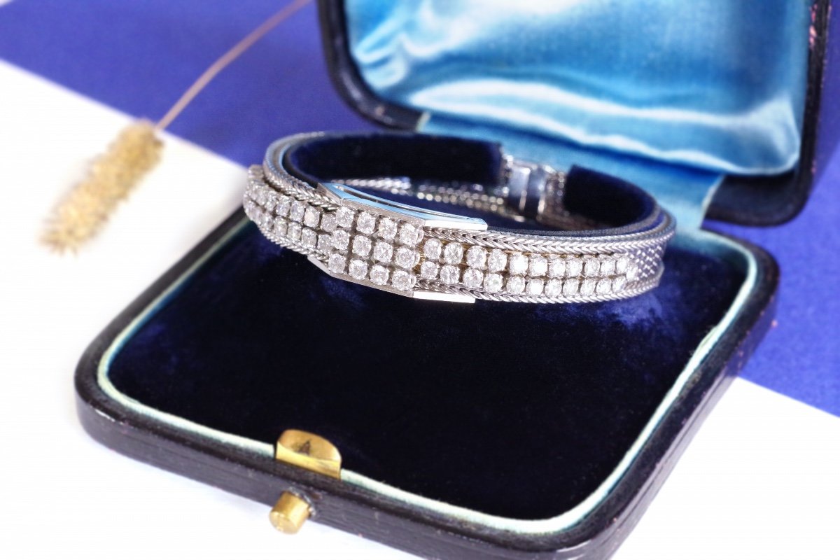 Bracelet Montre Diamants Blancpain En Or Blanc 18k Et Platine, Montre Bijou, Montre Dissimulée-photo-4
