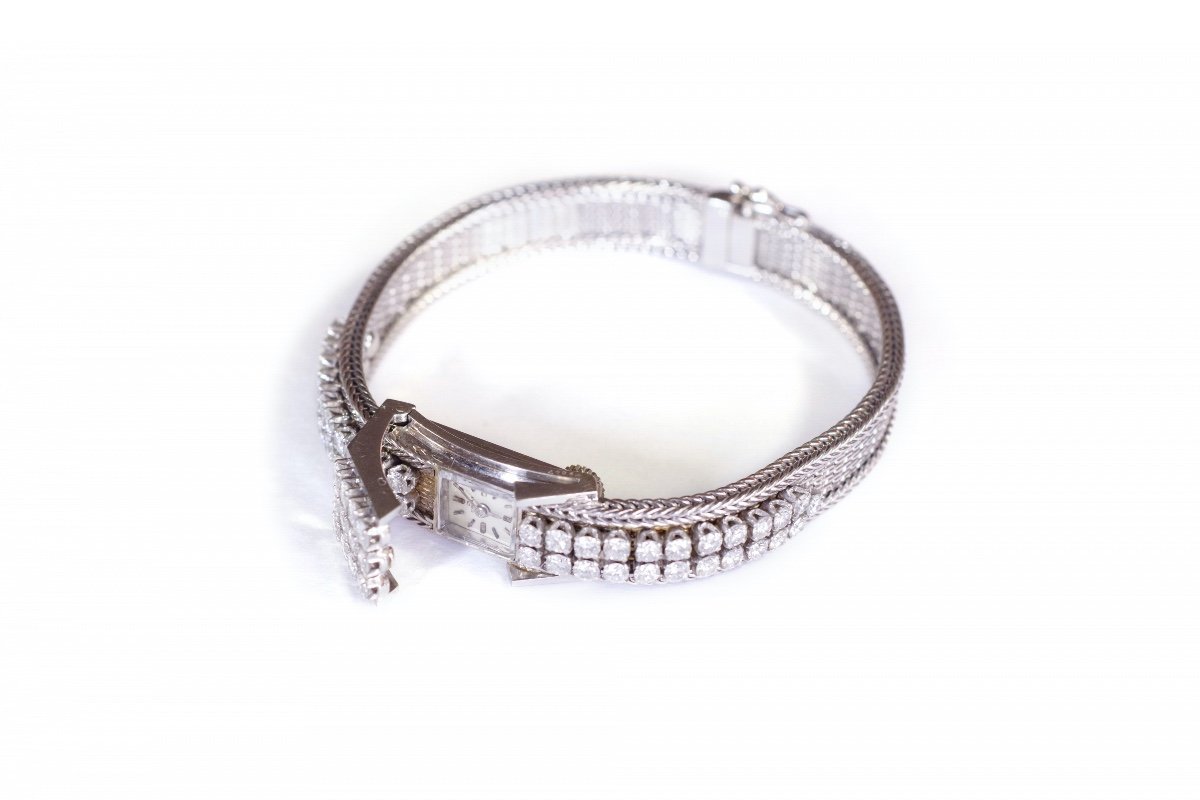 Bracelet Montre Diamants Blancpain En Or Blanc 18k Et Platine, Montre Bijou, Montre Dissimulée-photo-1