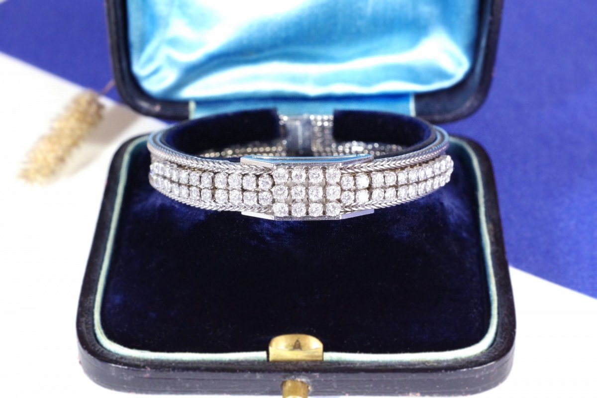 Bracelet Montre Diamants Blancpain En Or Blanc 18k Et Platine, Montre Bijou, Montre Dissimulée-photo-2