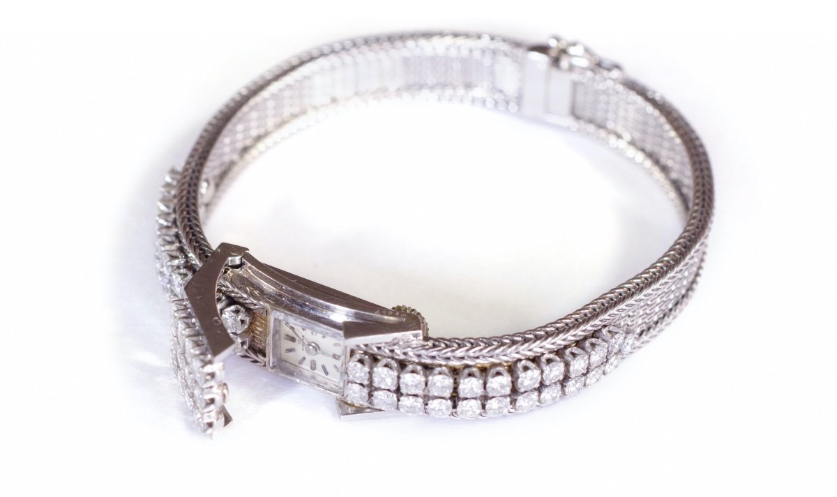Bracelet Montre Diamants Blancpain En Or Blanc 18k Et Platine, Montre Bijou, Montre Dissimulée