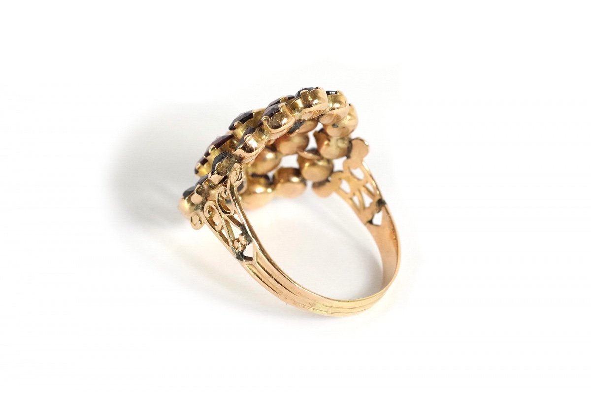 Perpignan Garnets Cluster Ring In 18k Rose Gold, Antique Catalan Ring, Cluster Garnet Ring-photo-2