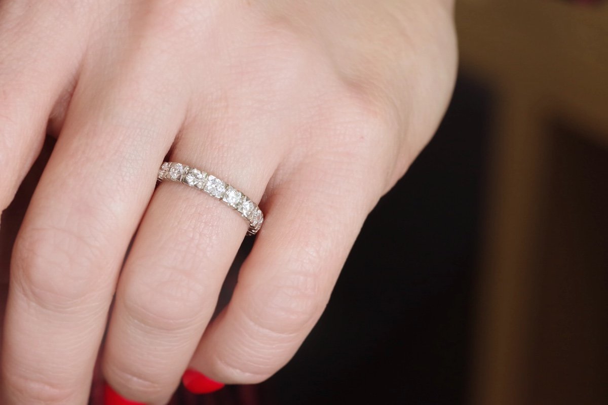 Half Eternity Ring Band In Platinum And Diamonds, Brilliant Cut Diamond, Wedding Ring-photo-2