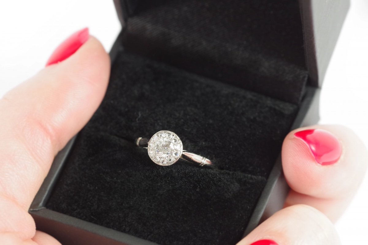 Art Deco Circular Diamond Ring In Platinum, Old Mine Cut Diamond, Art Deco Jewelry, Wedding-photo-1