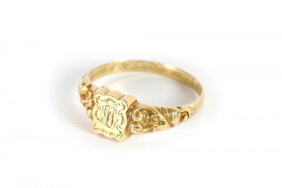 Antique Secret Signet Ring In 18k Gold, Ring For Men, Locket Ring, Fd Monogram-photo-3