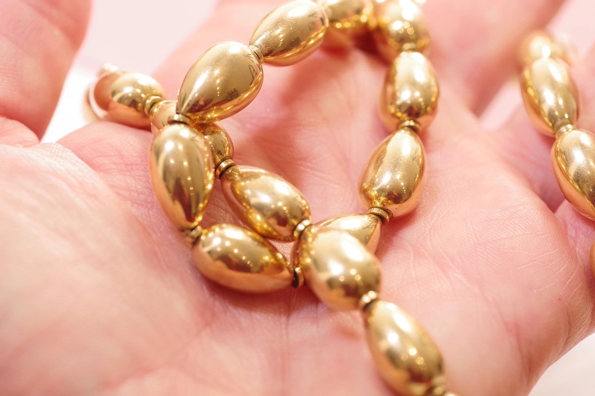 Collier Perles Graines d'Or Jaune 18k, Collier Vintage, Perles Graines, Bijoux Modernes-photo-2