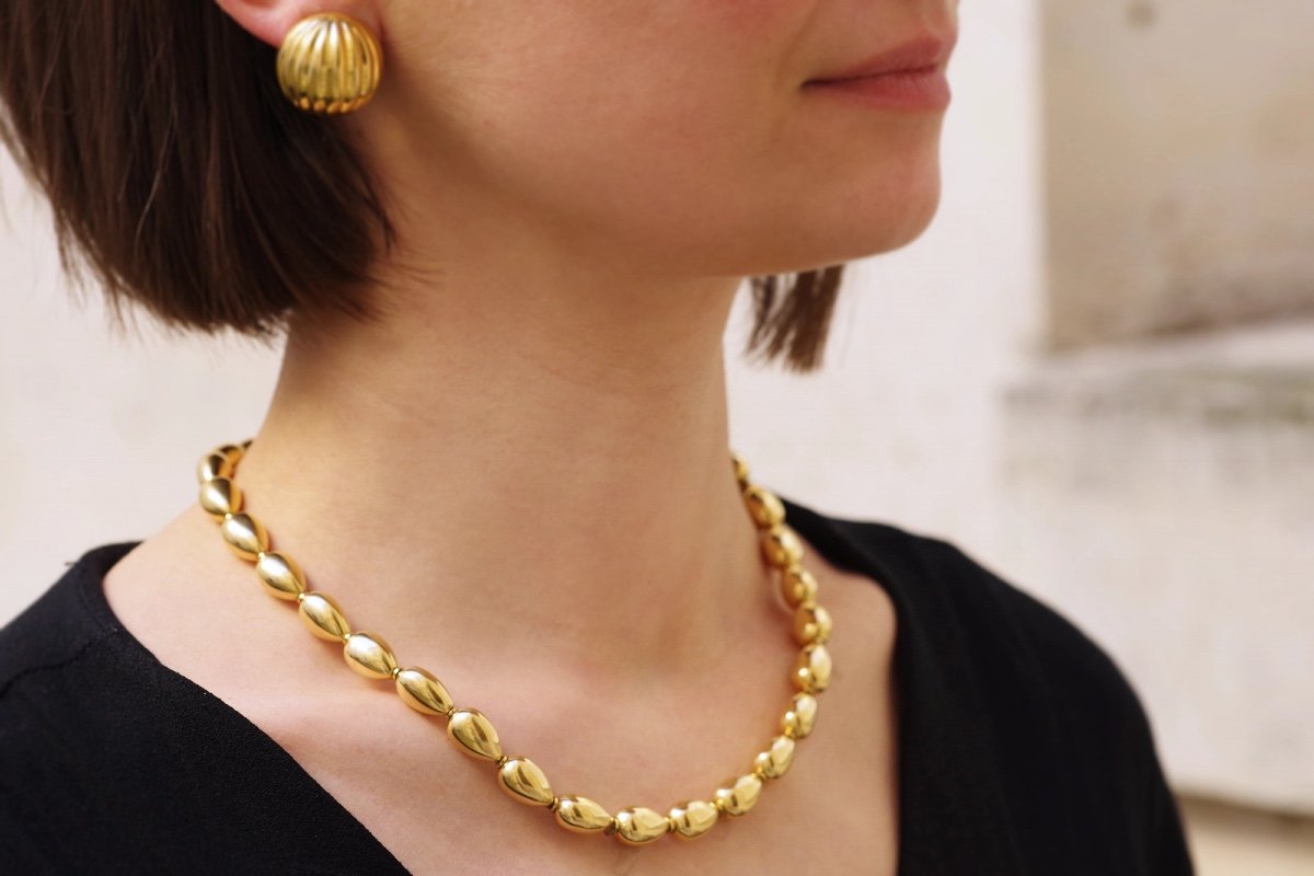 Collier Perles Graines d'Or Jaune 18k, Collier Vintage, Perles Graines, Bijoux Modernes-photo-3