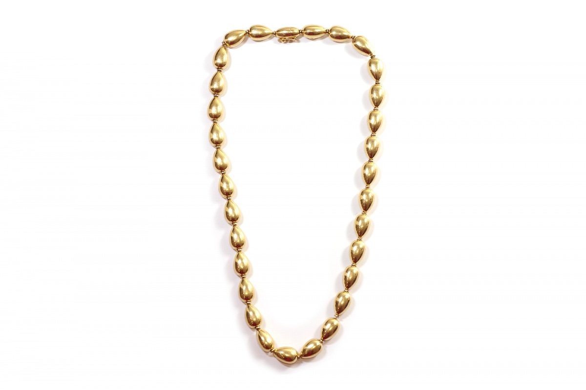 Gold Beads Necklace In 18k Gold, Gold Pearls, Vintage Necklace, Pre-owned Jewelry-photo-1