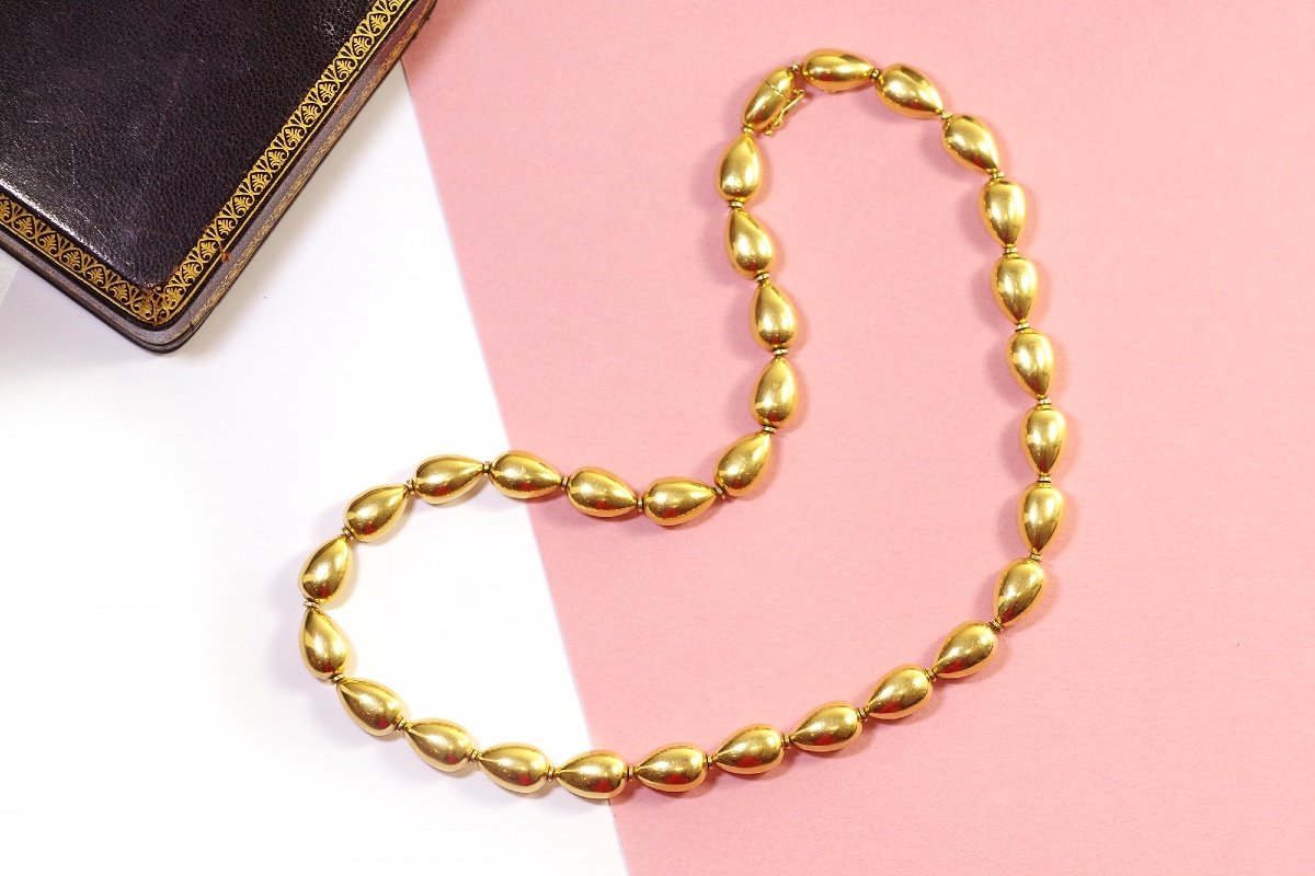 Gold Beads Necklace In 18k Gold, Gold Pearls, Vintage Necklace, Pre-owned Jewelry-photo-3