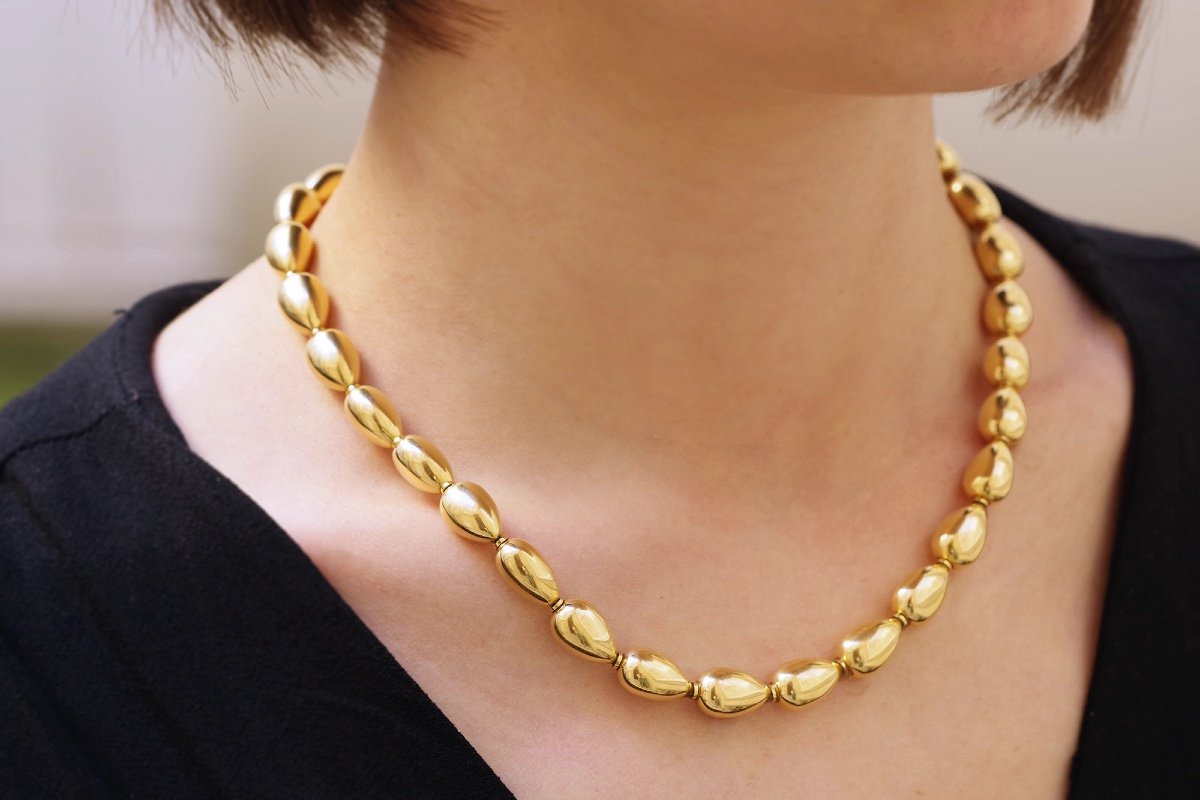 Collier Perles Graines d'Or Jaune 18k, Collier Vintage, Perles Graines, Bijoux Modernes