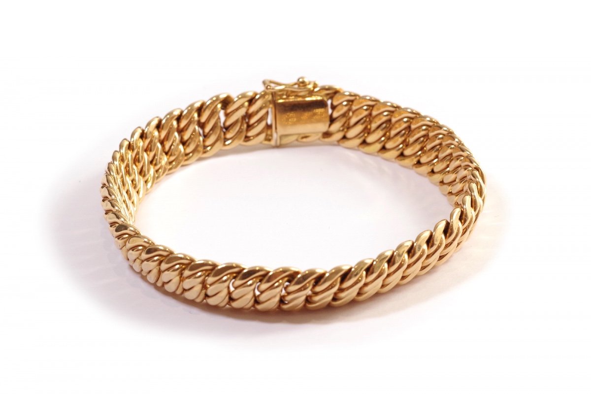 Bracelet Vintage Maille Américaine En Or 18k, Bracelet Vintage, Gros Bracelet, Or Plein, 1970-photo-3