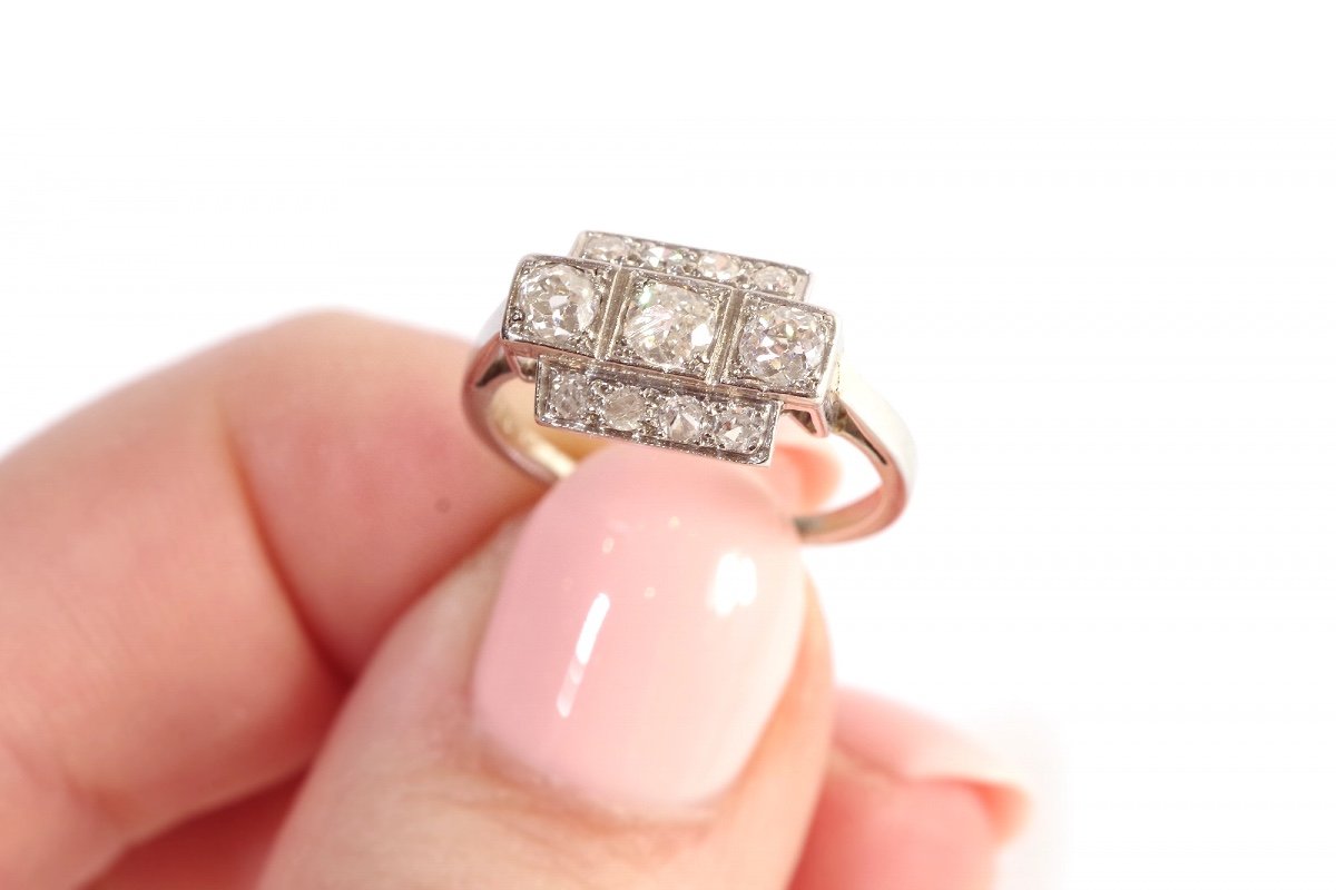 Art Deco Geometrical Ring In Platinum, Old Cut Diamond Ring, Diamond Art Deco Ring, Art Deco-photo-2