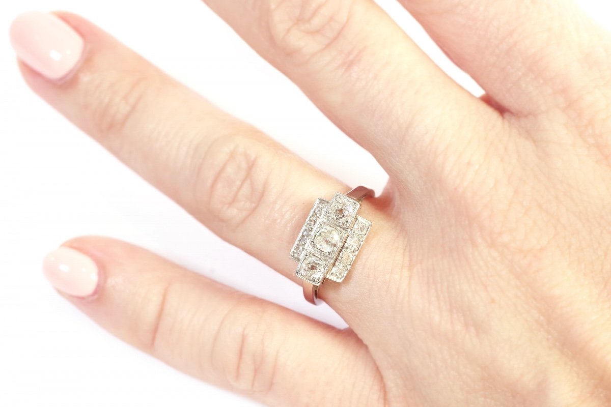 Art Deco Geometrical Ring In Platinum, Old Cut Diamond Ring, Diamond Art Deco Ring, Art Deco-photo-3
