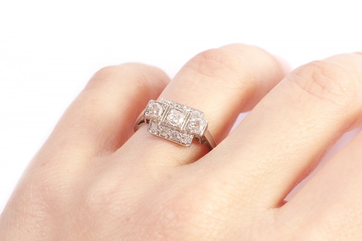 Art Deco Geometrical Ring In Platinum, Old Cut Diamond Ring, Diamond Art Deco Ring, Art Deco-photo-1