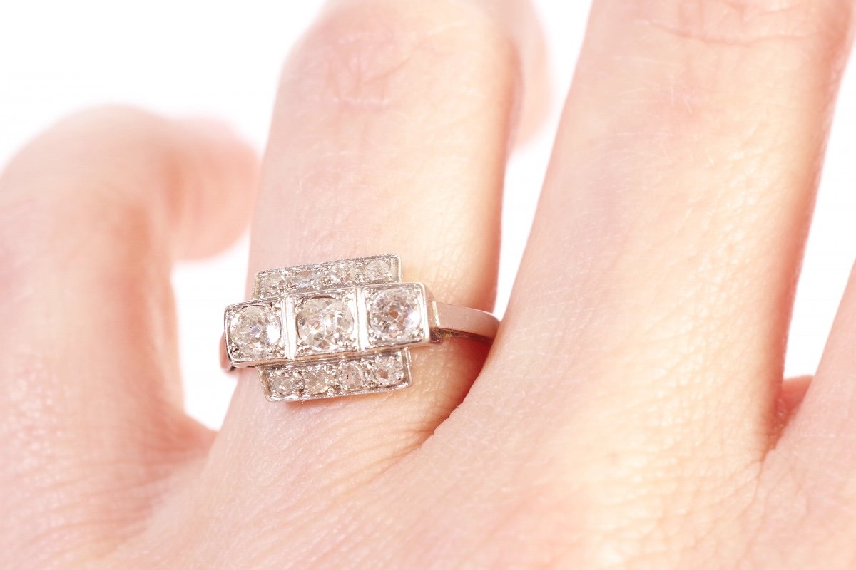 Art Deco Geometrical Ring In Platinum, Old Cut Diamond Ring, Diamond Art Deco Ring, Art Deco-photo-3