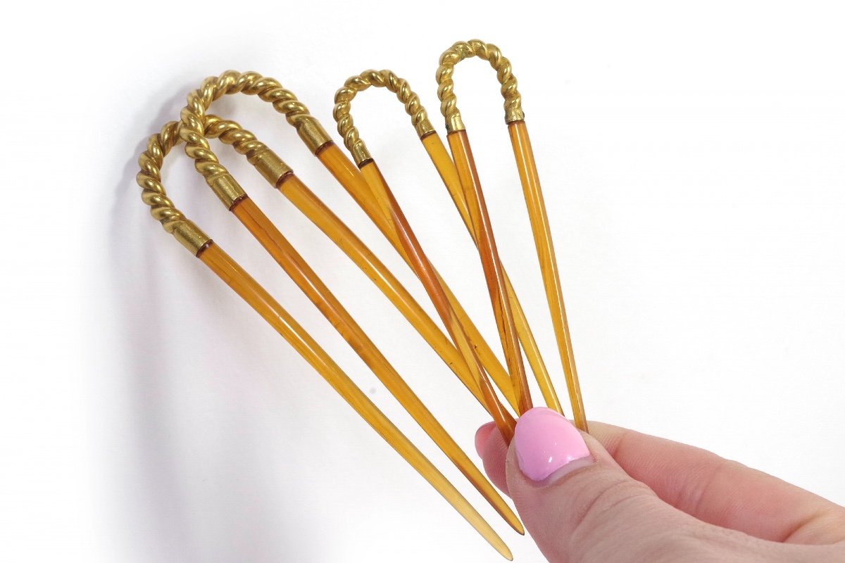 18k Gold Wedding Hair Pins, Head Jewelry, Wedding Hairstyle, Bun Pins-photo-4