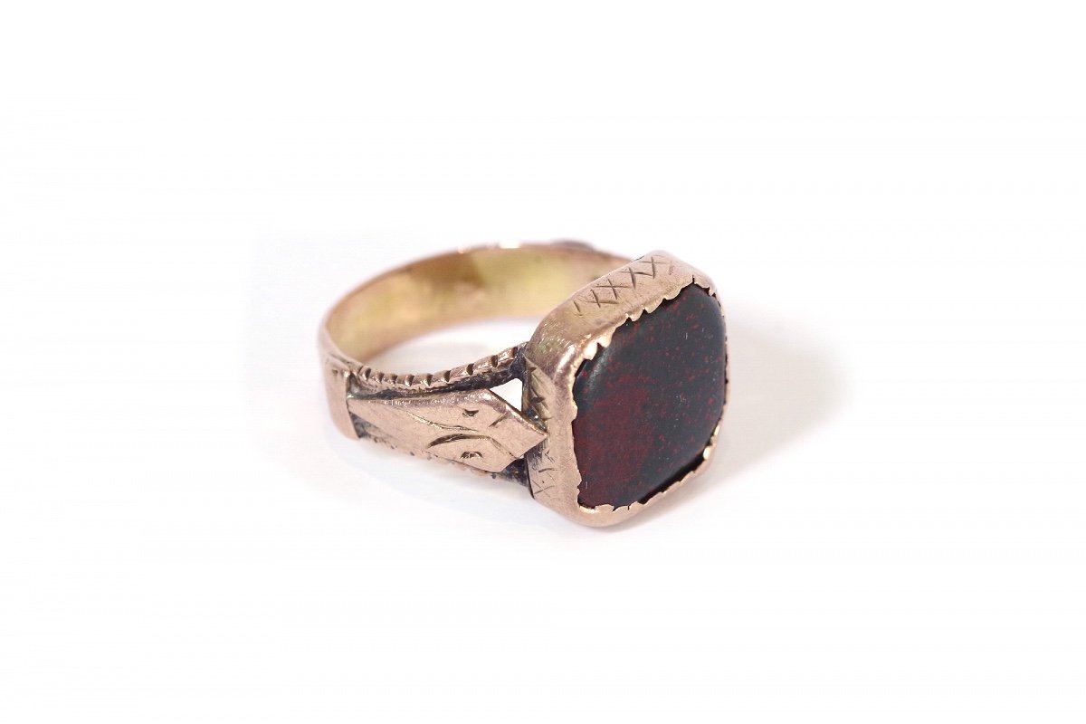 Antique Bloodstone Signet Ring In 9k Gold, Signet Ring For Men, Or Women, Green Jasper-photo-4
