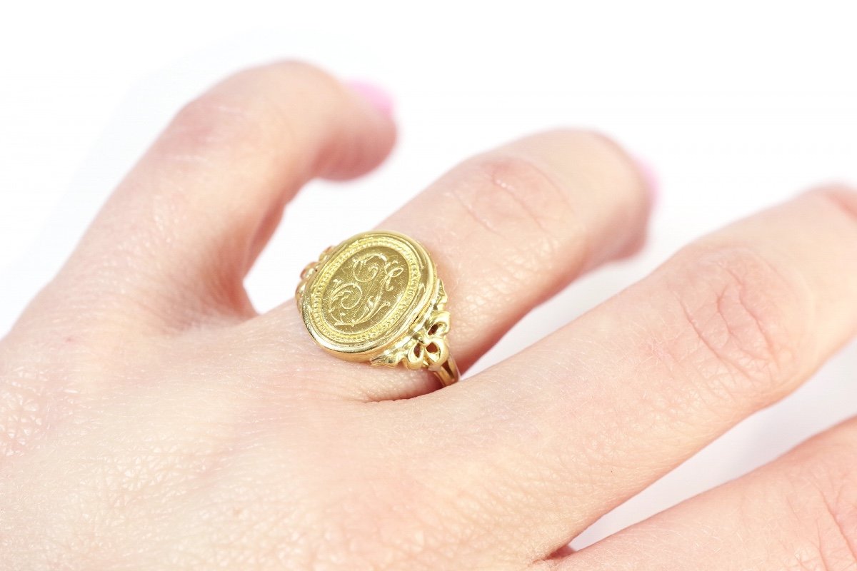 Gold Signet Secret Ring In 18k Gold, Letter "i", Ring For Men Or Women, Gold Locket Ring-photo-3