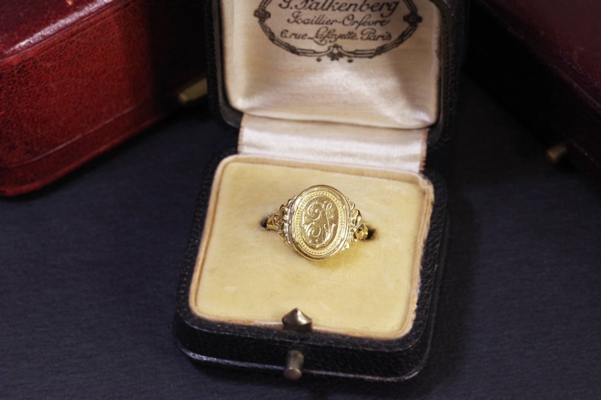 Gold Signet Secret Ring In 18k Gold, Letter "i", Ring For Men Or Women, Gold Locket Ring-photo-4