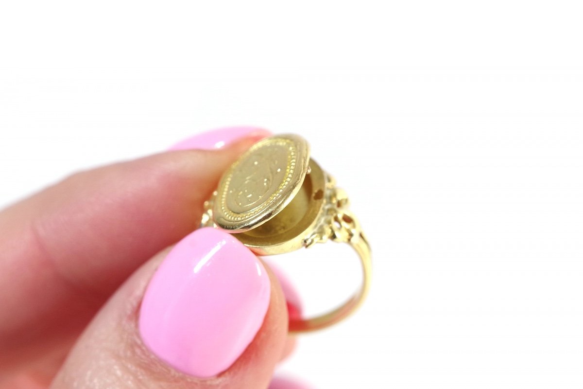 Gold Signet Secret Ring In 18k Gold, Letter "i", Ring For Men Or Women, Gold Locket Ring-photo-5