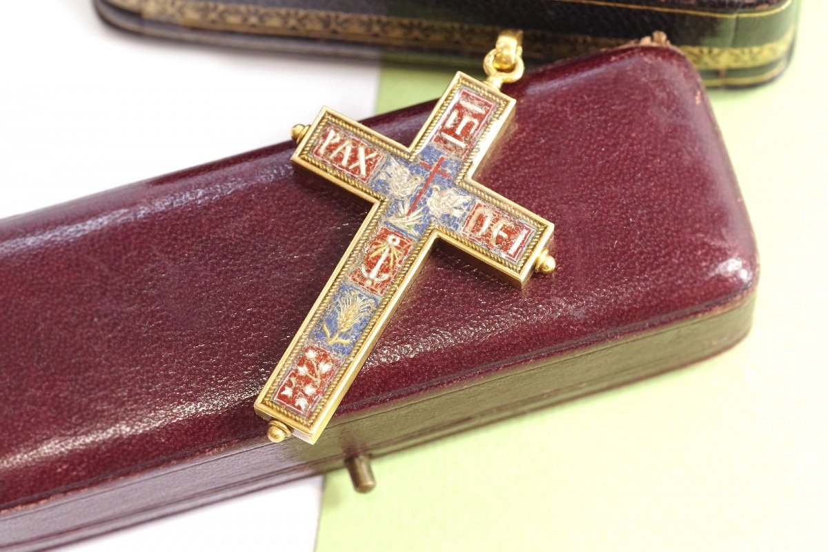 Pendentif Croix Micro-mosaïque En Or 18k, Pendentif Religieux, Croix Ancienne, Bijou Italien-photo-4