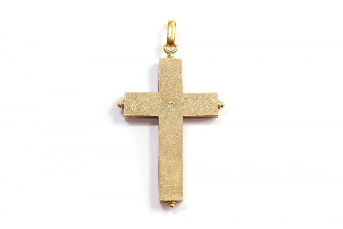 Pendentif Croix Micro-mosaïque En Or 18k, Pendentif Religieux, Croix Ancienne, Bijou Italien-photo-2