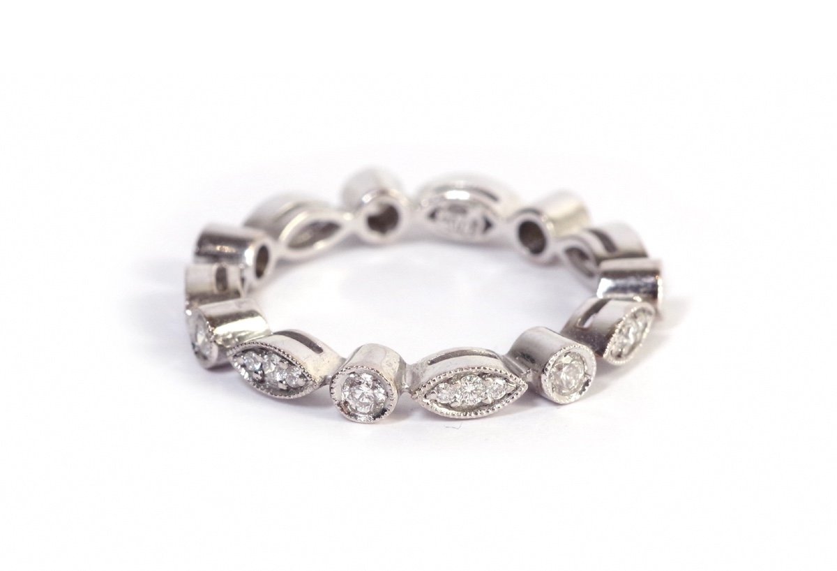 Vintage Diamond Eternity Band In 18k White Gold, Band Ring, Wedding Ring, Bridal Ring, Diamonds