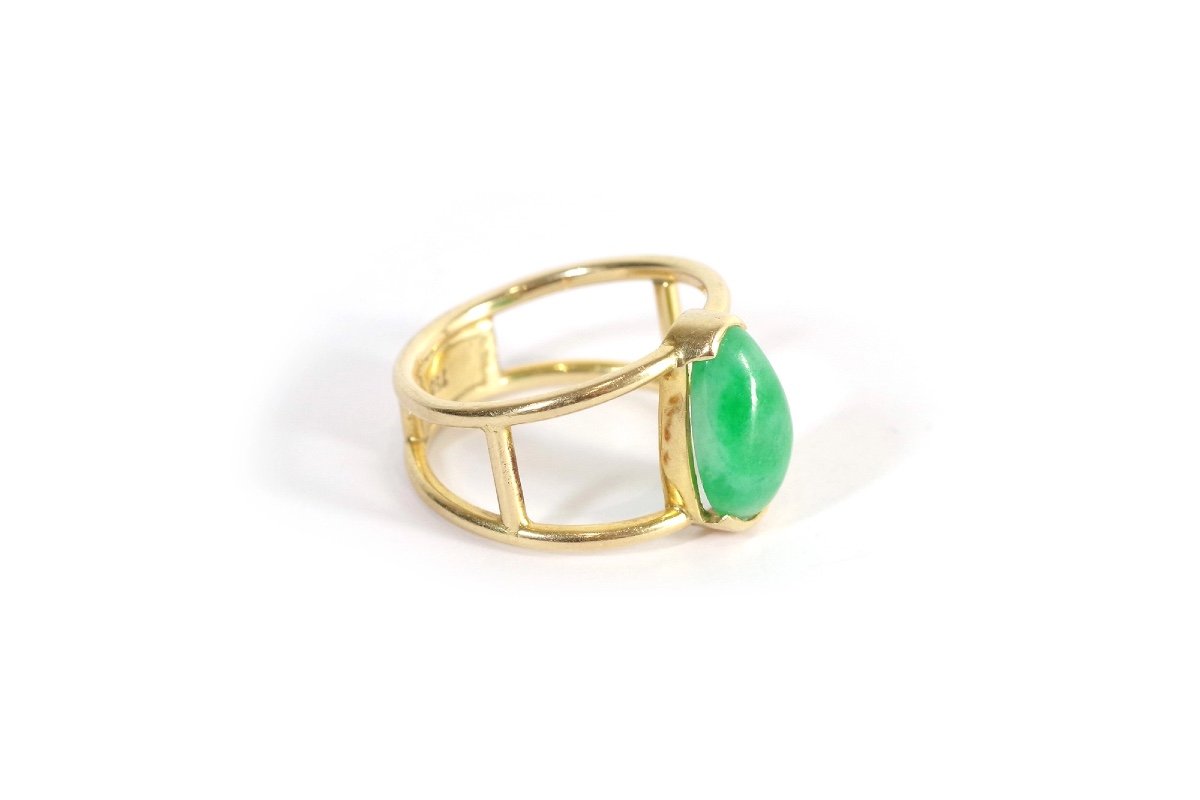 Vintage Jade Ring In 18k Gold, Pre-owned Jade Ring, Cabochon Cut Ring, Antique Jewelry-photo-4