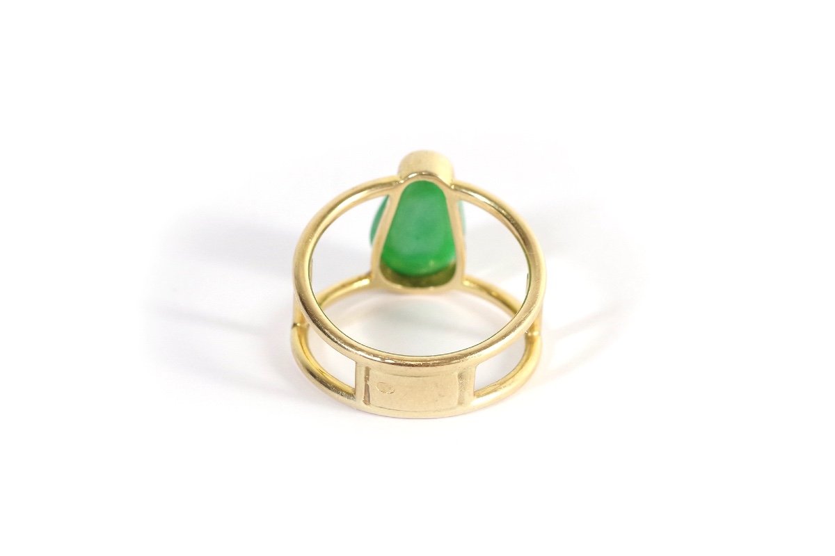 Vintage Jade Ring In 18k Gold, Pre-owned Jade Ring, Cabochon Cut Ring, Antique Jewelry-photo-1