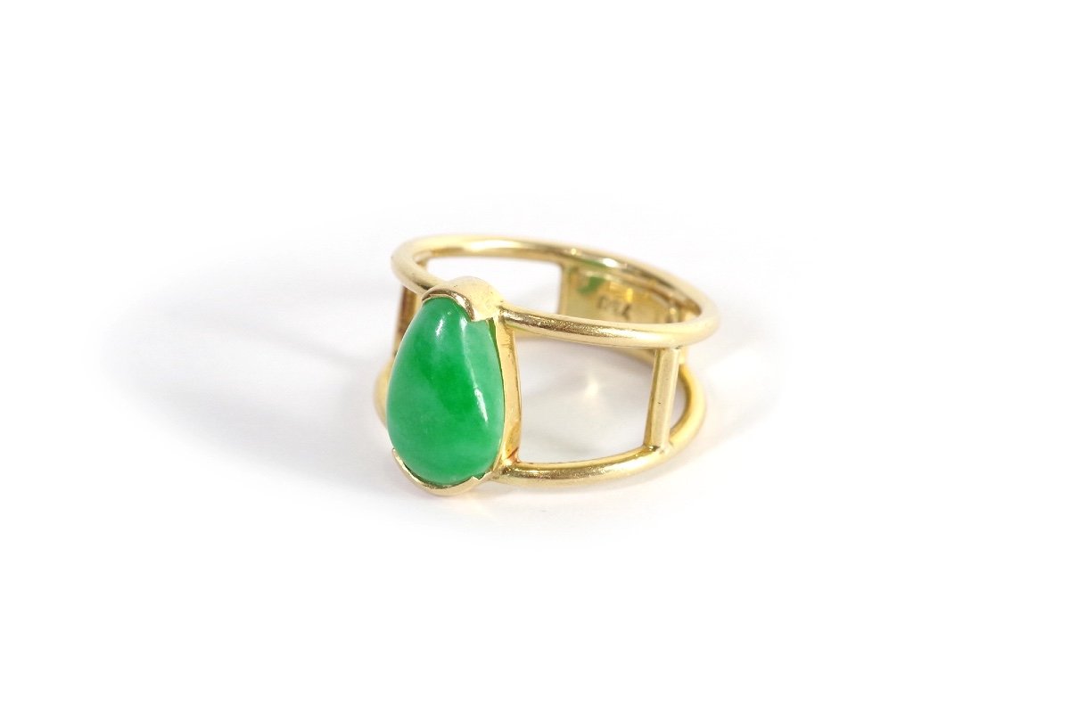 Vintage Jade Ring In 18k Gold, Pre-owned Jade Ring, Cabochon Cut Ring, Antique Jewelry-photo-3