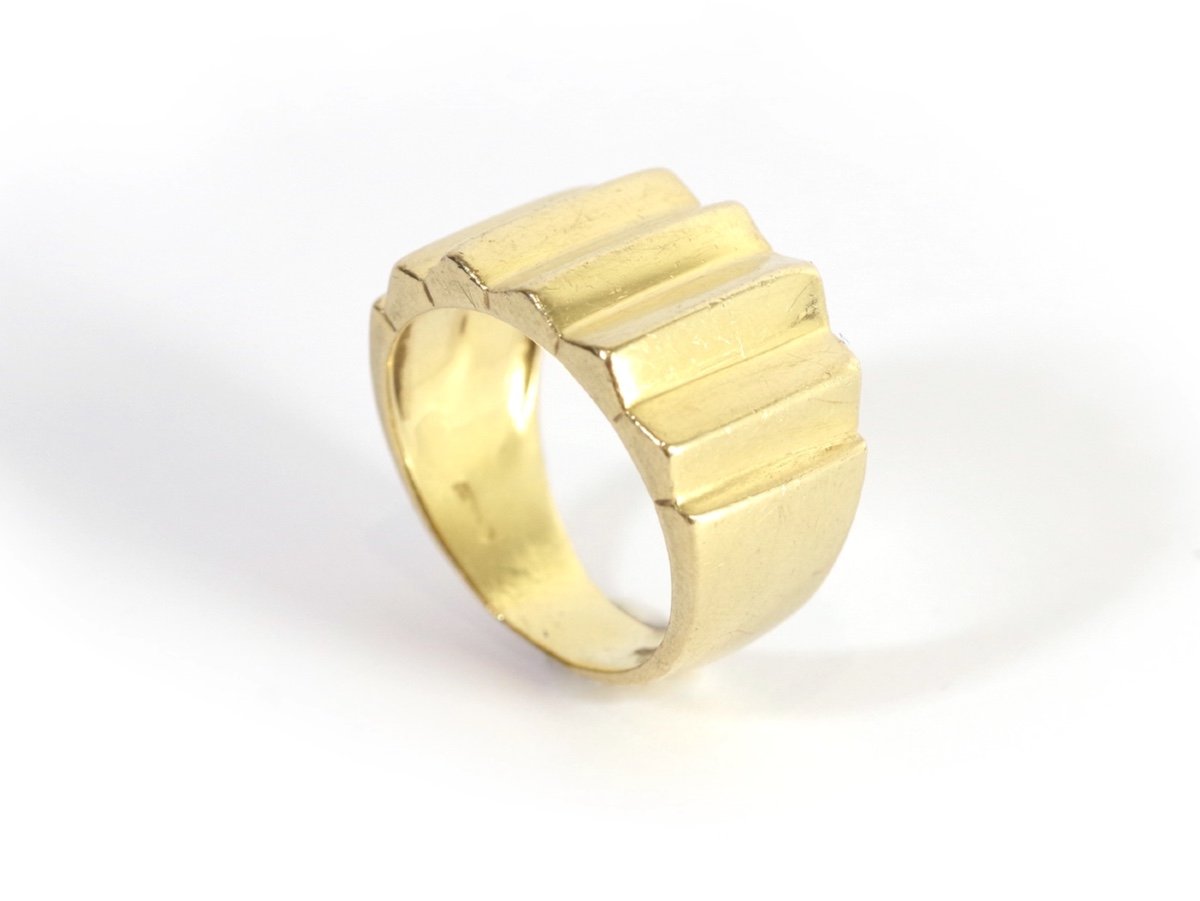 Bague morderne, Bague Godrons, crantée, or 18k, Zig Zag, Bague Moderne, Années 1970