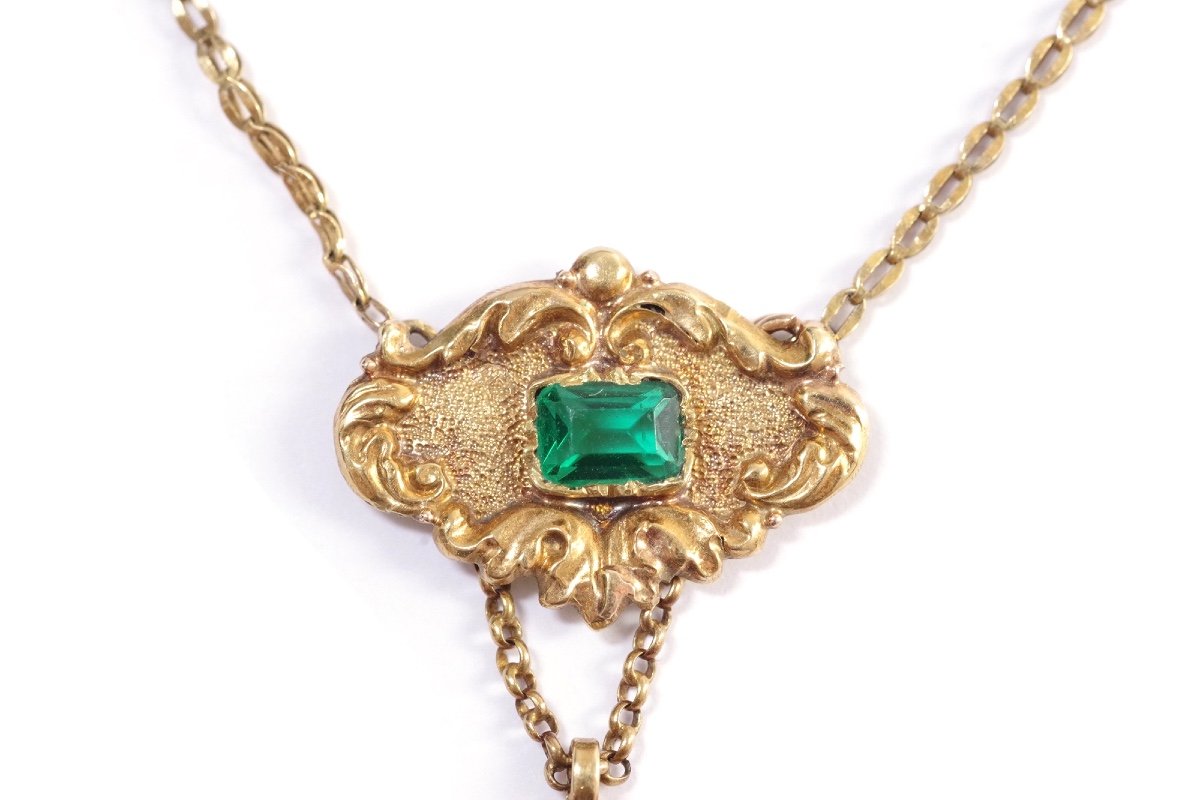 Collier Saint-esprit Ancien En Or 18k, Pendentif St Esprit, Oiseaux, Pierres Vertes-photo-4