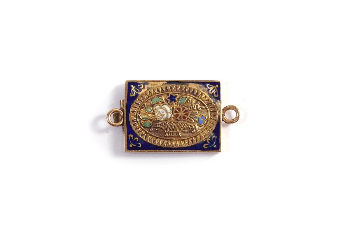 Normandy Flowers Enamel Clasp In 18k Gold, French Enamel Clasp, Regional Jewelry, Flowers-photo-2