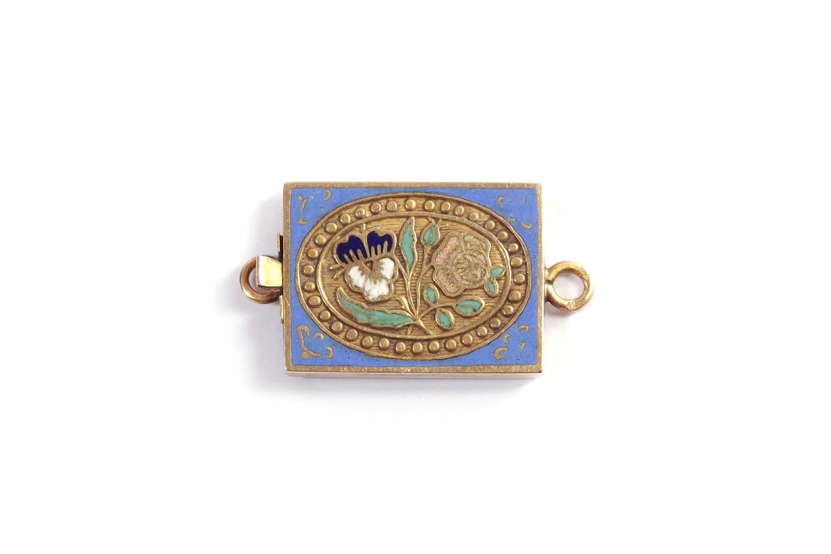 Normandy Flowers Enamel Clasp In 18k Gold, French Enamel Clasp, Regional Jewelry, Flowers-photo-4