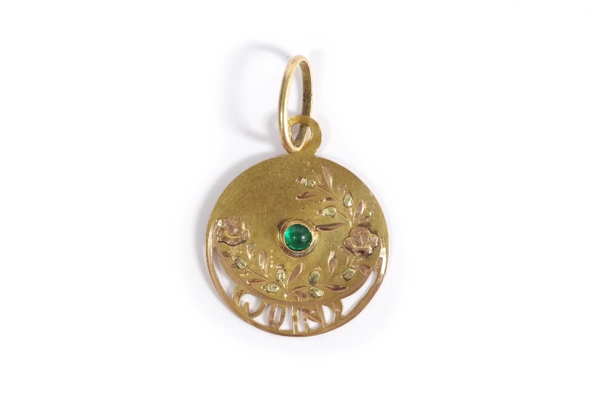 Art Nouveau June Medal In 18 Karat Rose Gold, French Month Juin, June Natives, Antique Pendant