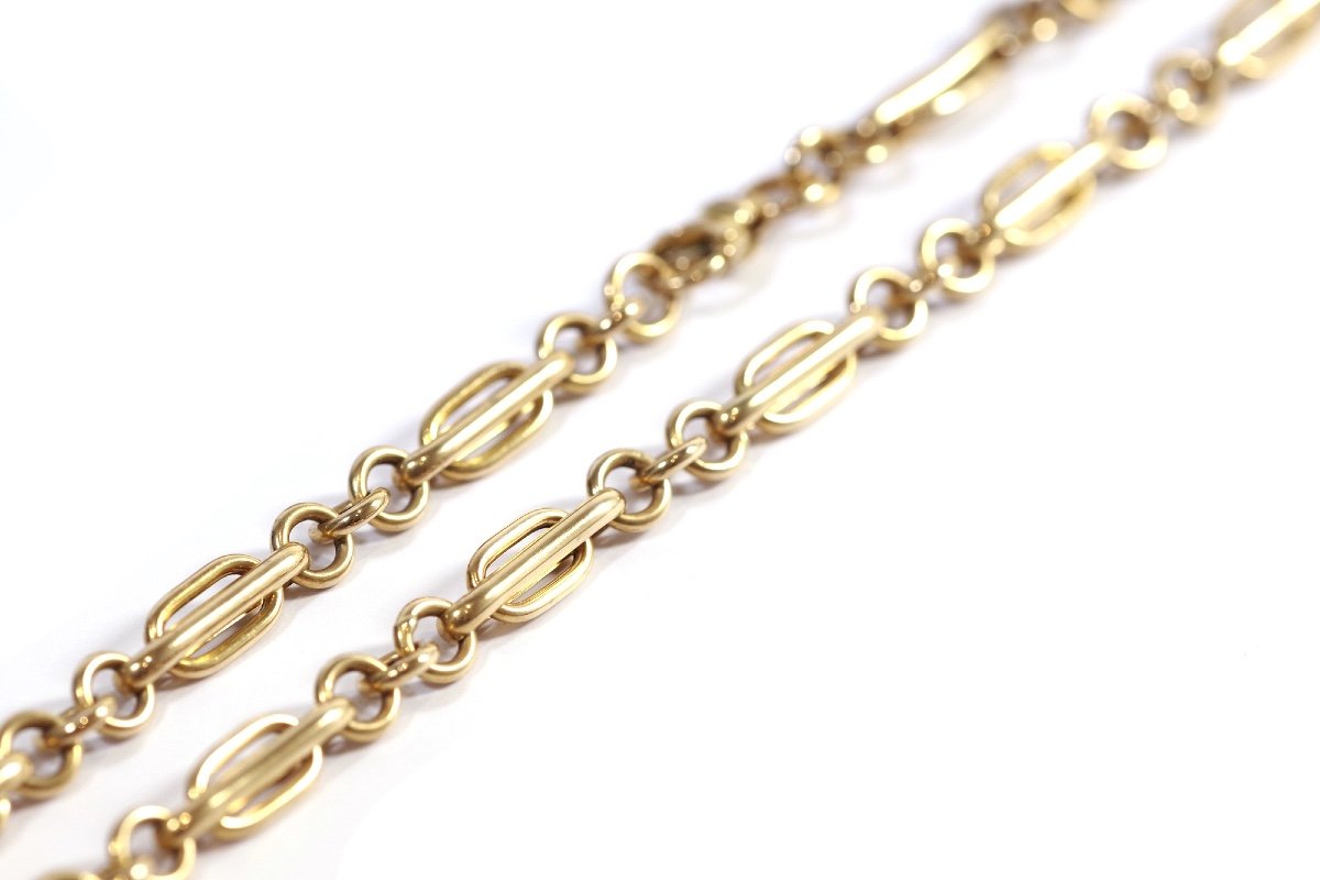 Vintage Gold Chain Necklace In 18k Gold, Double Thick, Oval Links, Big Meshes, Vintage Necklace-photo-2