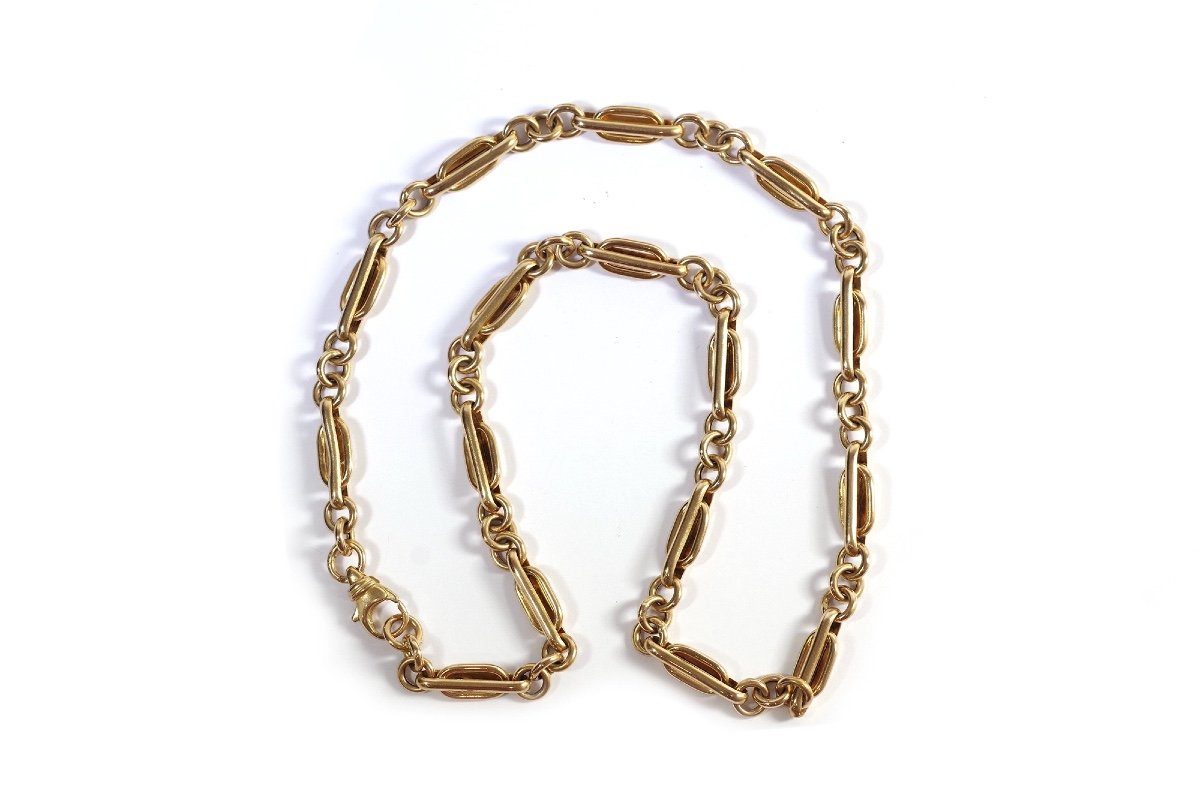 Vintage Gold Chain Necklace In 18k Gold, Double Thick, Oval Links, Big Meshes, Vintage Necklace